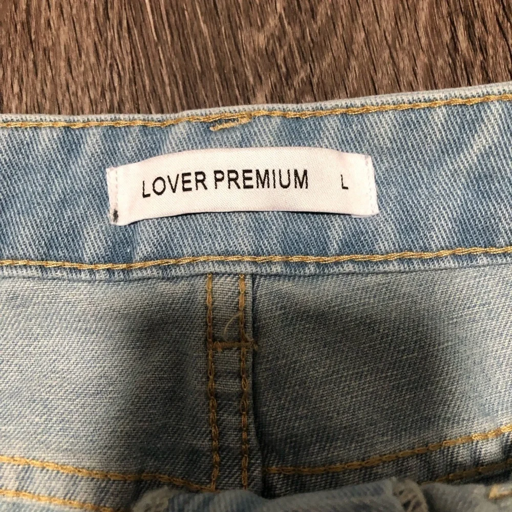 LOVER PREMIUM Distressed Light Wash Straight-Leg Jeans - Size L